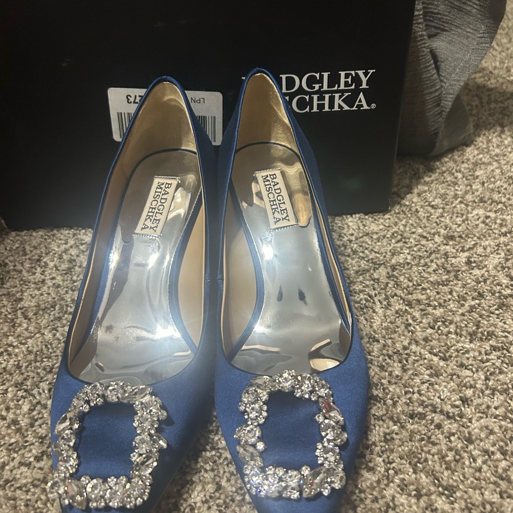 Badgley Mischka Sapphire Heels with Crystal Embellishments